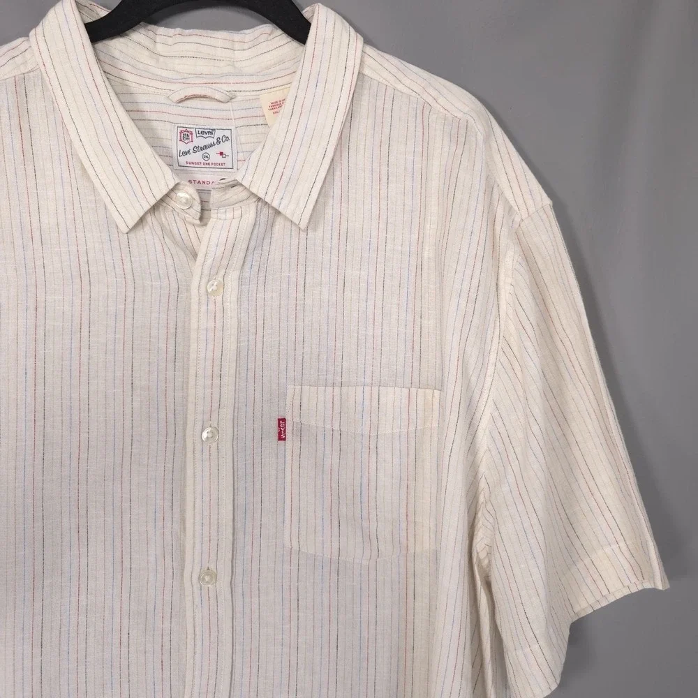 LEVIS New Men's‎ Shirt Standard XXL Sunset Striped LINEN Blend Ivory 86624-0065